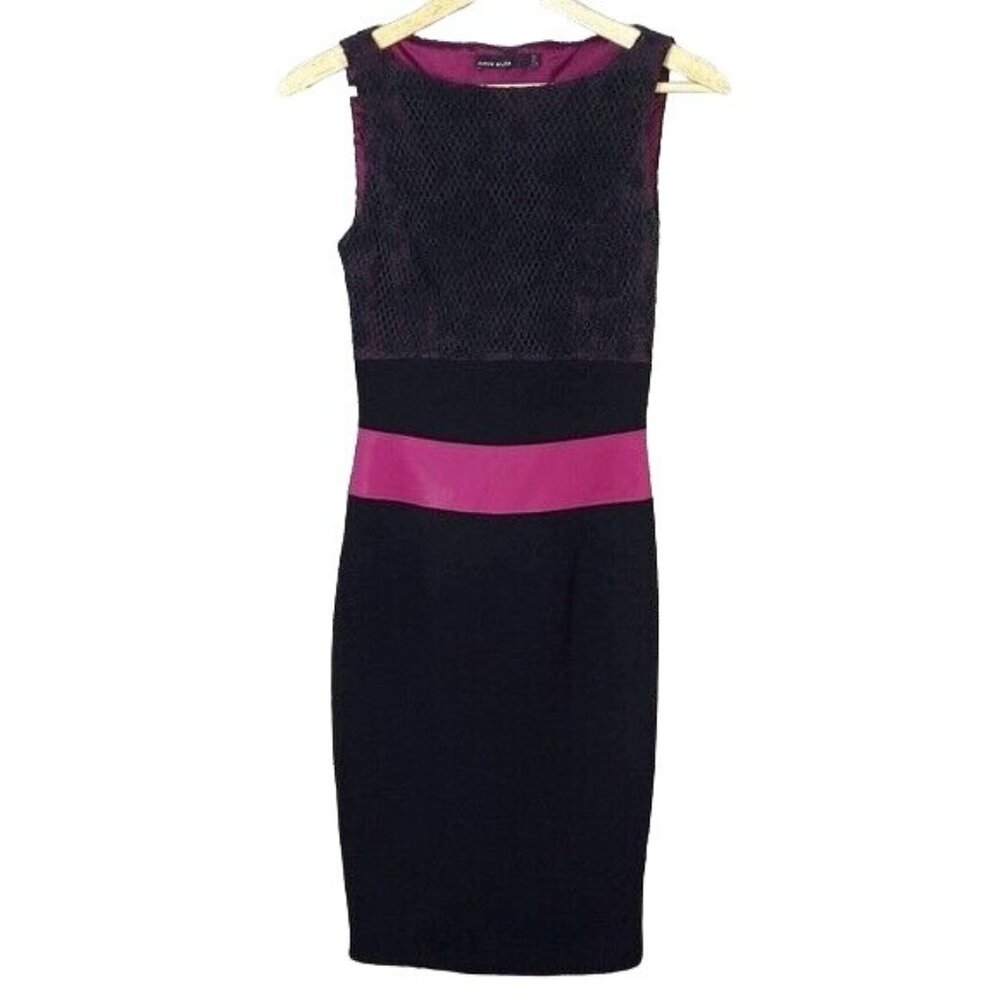Karen Millen Cocktail Dress Black Pink Size 4 Floral Lace Lined Sleeveless